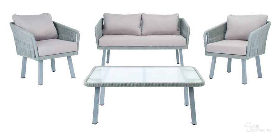 The appearance of Kerson 4Pc Rope Living Set in Grey and Grey designed by Safavieh in the modern / contemporary interior design. This grey and grey piece of furniture  was selected by 1StopBedrooms from Kerson Collection to add a touch of cosiness and style into your home. Sku: PAT7519C. Material: Steel. Product Type: Outdoor Set. Image1