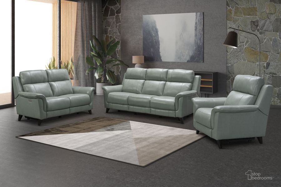 The appearance of Kester Lorenzo Mint Power Reclining Living Room Set with Power Headrest designed by BarcaLounger in the modern / contemporary interior design. This gray piece of furniture  was selected by 1StopBedrooms from Kester Collection to add a touch of cosiness and style into your home. Sku: 39PH3716372945;29PH3716372945. Material: Leather. Product Type: Living Room Set. Image1