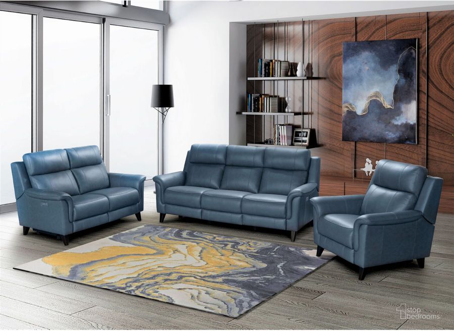 The appearance of Kester Masen Bluegray Power Reclining Living Room Set with Power Headrest designed by BarcaLounger in the modern / contemporary interior design. This blue piece of furniture  was selected by 1StopBedrooms from Kester Collection to add a touch of cosiness and style into your home. Sku: 39PH3716372744;29PH3716372744. Material: Leather. Product Type: Living Room Set. Image1