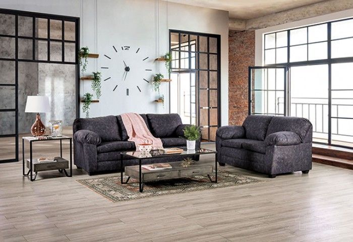The appearance of Keswick Charcoal Living Room Set designed by Furniture of America in the modern / contemporary interior design. This gray piece of furniture  was selected by 1StopBedrooms from Keswick Collection to add a touch of cosiness and style into your home. Sku: SM7754-SF;SM7754-LV. Material: Wood. Product Type: Living Room Set. Image1