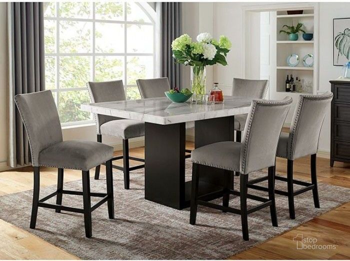 The appearance of Kian White And Black Counter Height Dining Room Set designed by Furniture of America in the transitional interior design. This black and white piece of furniture  was selected by 1StopBedrooms from Kian Collection to add a touch of cosiness and style into your home. Sku: CM3744PT-1;CM3744PT-2;CM3744GY-PC-2PK. Material: Wood. Product Type: Dining Room Set. Size: 42". Image1