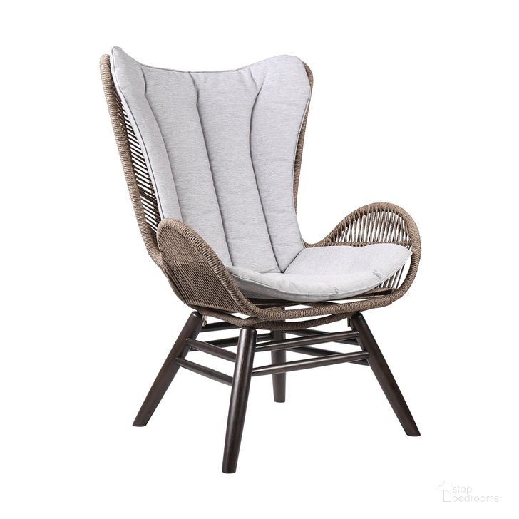 The appearance of King Indoor Outdoor Lounge Chair In Dark Eucalyptus Wood with Truffle Rope and Gray Cushion designed by Armen Living in the modern / contemporary interior design. This truffle piece of furniture  was selected by 1StopBedrooms from King Collection to add a touch of cosiness and style into your home. Sku: LCKGCHTRU. Product Type: Outdoor Lounge Chair. Material: Rope. Image1