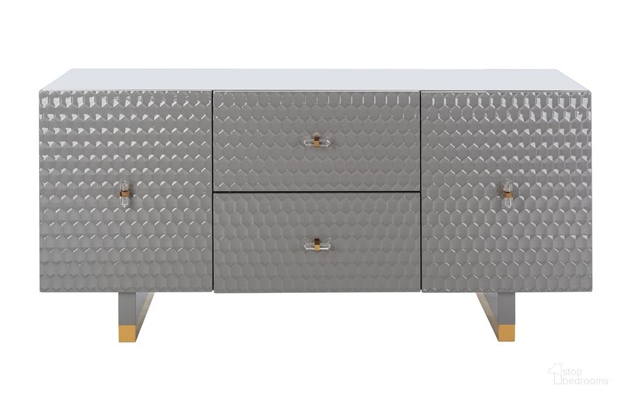 The appearance of Kingsly Sideboard In Grey designed by Safavieh Couture in the modern / contemporary interior design. This grey piece of furniture  was selected by 1StopBedrooms from Kingsly Collection to add a touch of cosiness and style into your home. Sku: SFV3571A. Material: Wood. Product Type: Sideboard. Image1