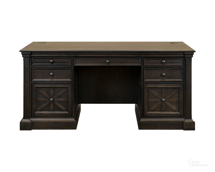The appearance of Kingston Traditional Wood Double Pedestal Executive Desk In Dark Brown designed by Martin Furniture in the traditional interior design. This dark brown piece of furniture  was selected by 1StopBedrooms from Kingston Collection to add a touch of cosiness and style into your home. Sku: IMKN680. Material: Wood. Product Type: Office Desk. Image1