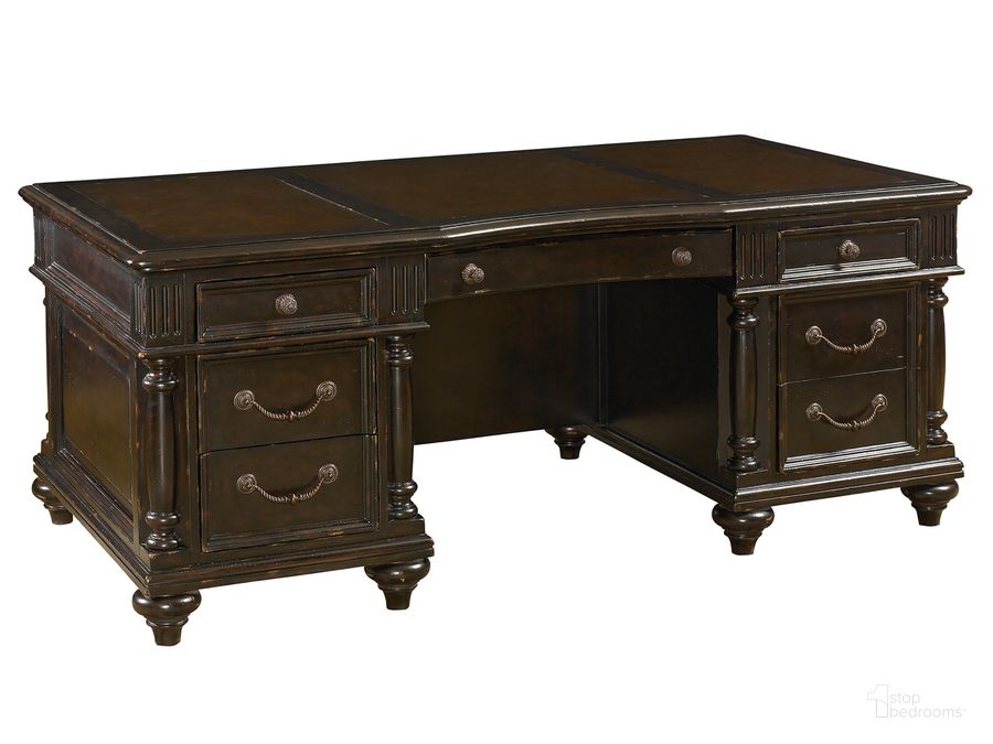 The appearance of Kingstown Rich Tamarind Admiralty Executive Desk designed by Tommy Bahama in the traditional interior design. This brown piece of furniture  was selected by 1StopBedrooms from Kingstown Collection to add a touch of cosiness and style into your home. Sku: 01-0619-936. Material: Leather. Product Type: Executive Desk. Image1