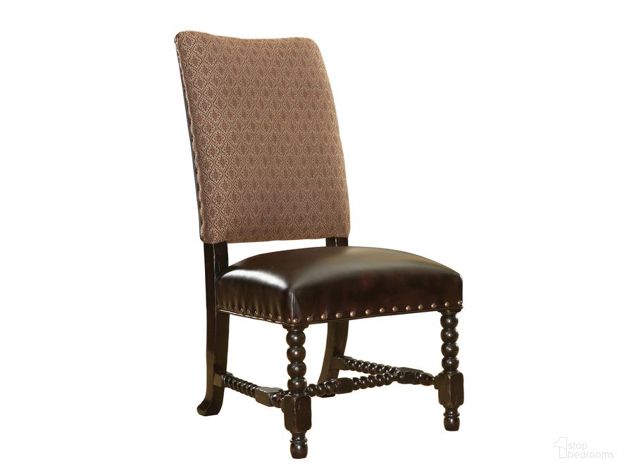 The appearance of Kingstown Rich Tamarind Edwards Side Chair designed by Tommy Bahama in the traditional interior design. This brown piece of furniture  was selected by 1StopBedrooms from Kingstown Collection to add a touch of cosiness and style into your home. Sku: 01-0619-884-01. Material: Leather. Product Type: Side Chair. Image1