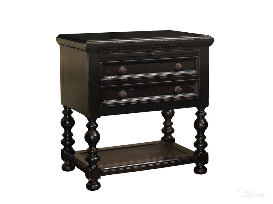 The appearance of Kingstown Rich Tamarind Phillips Nightstand designed by Tommy Bahama in the traditional interior design. This brown piece of furniture  was selected by 1StopBedrooms from Kingstown Collection to add a touch of cosiness and style into your home. Sku: 01-0619-622. Material: Leather. Product Type: Nightstand. Image1
