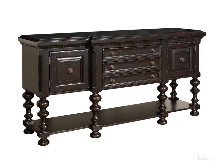 The appearance of Kingstown Rich Tamarind Regiment Huntboard designed by Tommy Bahama in the traditional interior design. This brown piece of furniture  was selected by 1StopBedrooms from Kingstown Collection to add a touch of cosiness and style into your home. Sku: 01-0619-869. Material: Leather. Product Type: Buffets, Sideboards and Server. Image1