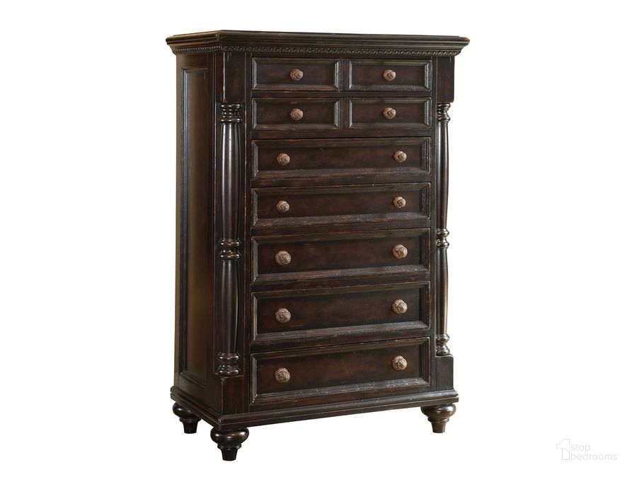 The appearance of Kingstown Rich Tamarind Stony Point Chest designed by Tommy Bahama in the traditional interior design. This brown piece of furniture  was selected by 1StopBedrooms from Kingstown Collection to add a touch of cosiness and style into your home. Sku: 01-0619-307. Material: Leather. Product Type: Chest. Image1
