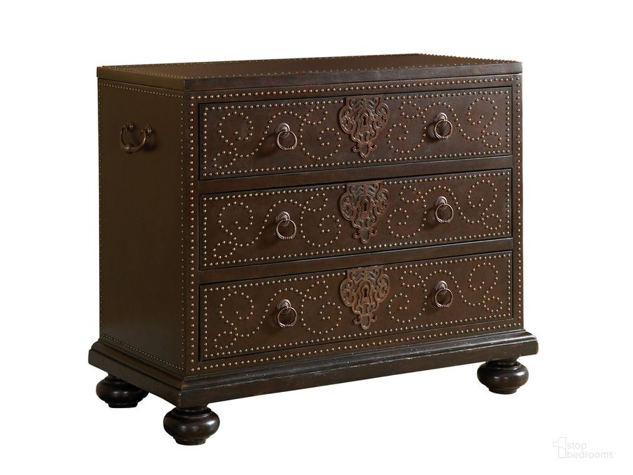The appearance of Kingstown Rich Tamarind Tortola Chest designed by Tommy Bahama in the traditional interior design. This brown piece of furniture  was selected by 1StopBedrooms from Kingstown Collection to add a touch of cosiness and style into your home. Sku: 01-0621-972. Material: Leather. Product Type: Accent Chest. Image1