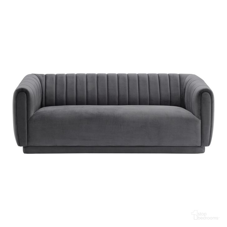 The appearance of Kinsley Dark Gray Modern Velvet Sofa designed by Armen Living in the glam interior design. This dark gray piece of furniture  was selected by 1StopBedrooms from Kinsley Collection to add a touch of cosiness and style into your home. Sku: LCKN3GREY. Product Type: Sofa. Material: Velvet. Image1