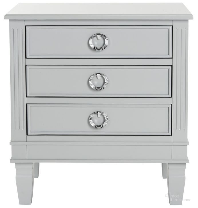 The appearance of Kira Grey 3-Drawer Nightstand designed by Safavieh in the modern / contemporary interior design. This grey piece of furniture  was selected by 1StopBedrooms from Kira Collection to add a touch of cosiness and style into your home. Sku: FOX6276C. Product Type: Nightstand. Material: Iron. Image1