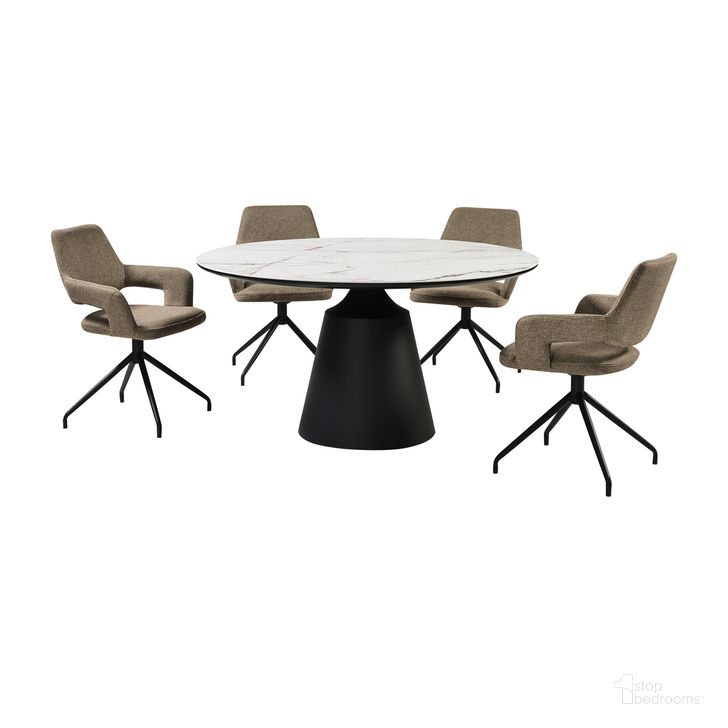 The appearance of Knox Penny 5 Piece Dining Set with Stone Top and Upholstered Swivel Chairs In Brown designed by Armen Living in the modern / contemporary interior design. This brown piece of furniture  was selected by 1StopBedrooms from Knox Collection to add a touch of cosiness and style into your home. Sku: LCPESICOBLK;LCPESICOBLK;LCKNDIBLKSRTOP;LCKNDIBLKSRPA;LCKNDIBLKSRBA. Product Type: Dining Room Set. Material: MDF. Image1