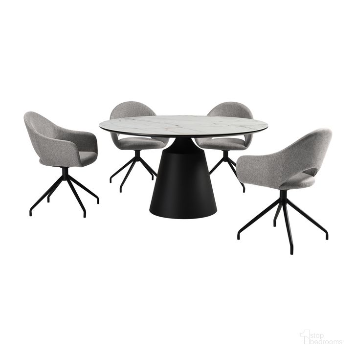 The appearance of Knox Pria 5 Piece Dining Set In Gray designed by Armen Living in the modern / contemporary interior design. This gray piece of furniture  was selected by 1StopBedrooms from Knox Collection to add a touch of cosiness and style into your home. Sku: LCPRSIGRYBLK;LCPRSIGRYBLK;LCKNDIBLKSRTOP;LCKNDIBLKSRPA;LCKNDIBLKSRBA. Product Type: Dining Room Set. Material: MDF. Image1