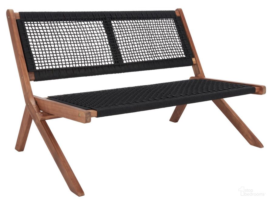 The appearance of Kobina Outdoor Bench in Black PAT7304E designed by Safavieh in the modern / contemporary interior design. This black and brown piece of furniture  was selected by 1StopBedrooms from Kobina Collection to add a touch of cosiness and style into your home. Sku: PAT7304E. Material: Wood. Product Type: Outdoor Bench. Image1