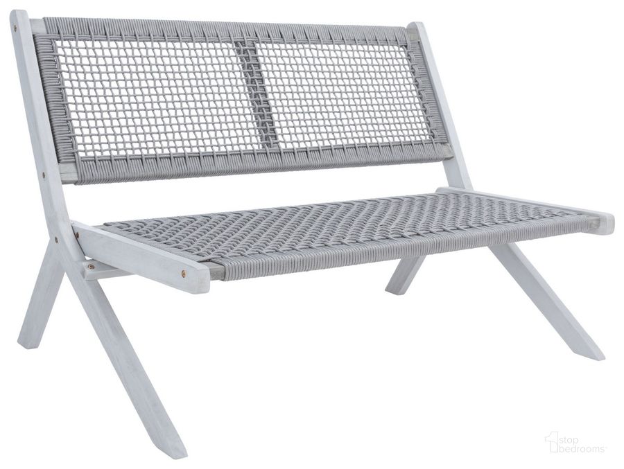 The appearance of Kobina Outdoor Bench in Grey designed by Safavieh in the modern / contemporary interior design. This grey piece of furniture  was selected by 1StopBedrooms from Kobina Collection to add a touch of cosiness and style into your home. Sku: PAT7304B. Material: Wood. Product Type: Outdoor Bench. Image1