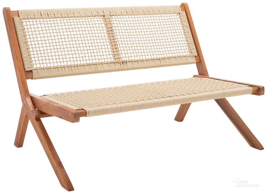 The appearance of Kobina Outdoor Bench in Natural Rope designed by Safavieh in the modern / contemporary interior design. This natural rope piece of furniture  was selected by 1StopBedrooms from Kobina Collection to add a touch of cosiness and style into your home. Sku: PAT7304A. Material: Wood. Product Type: Outdoor Bench. Image1