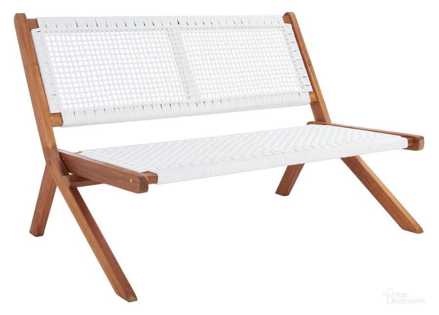 The appearance of Kobina Outdoor Bench in White designed by Safavieh in the modern / contemporary interior design. This white piece of furniture  was selected by 1StopBedrooms from Kobina Collection to add a touch of cosiness and style into your home. Sku: PAT7304D. Material: Wood. Product Type: Outdoor Bench. Image1