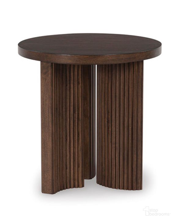 The appearance of Korestone End Table In Dark Brown designed by Signature Design by Ashley in the modern / contemporary interior design. This dark brown piece of furniture  was selected by 1StopBedrooms from Korestone Collection to add a touch of cosiness and style into your home. Sku: T689-6. Product Type: End Table.