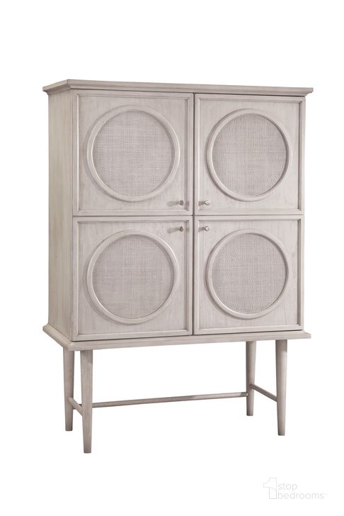 The appearance of Korey Bar Cabinet In Cream designed by Bassett Mirror Company in the traditional interior design. This cream piece of furniture  was selected by 1StopBedrooms from Korey Collection to add a touch of cosiness and style into your home. Sku: 7096-LR-475. Product Type: Bar Cabinet. Material: Rubberwood. Image1
