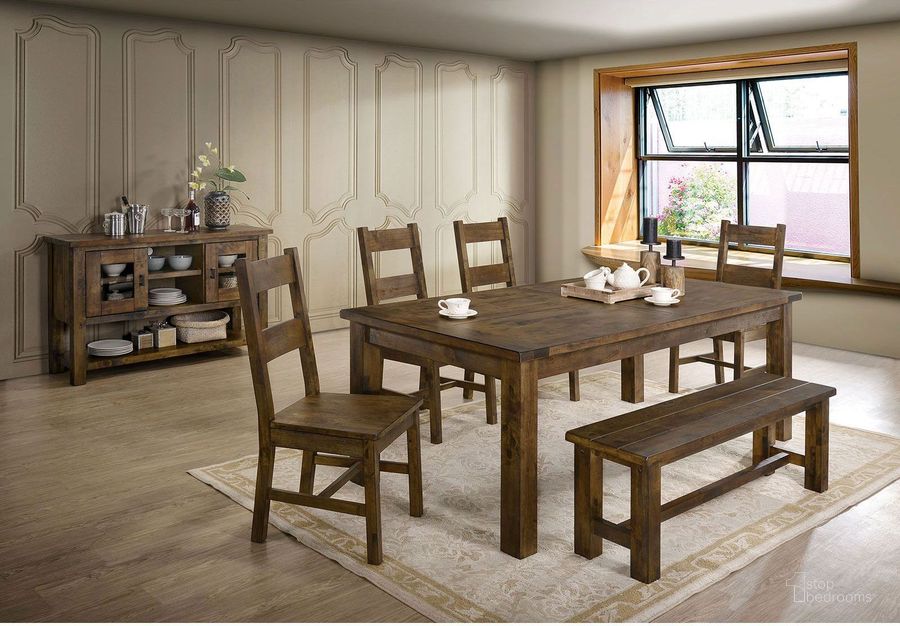 The appearance of Kristen Rustic Oak Dining Room Set designed by Furniture of America in the rustic / southwestern interior design. This brown piece of furniture  was selected by 1StopBedrooms from Kristen Collection to add a touch of cosiness and style into your home. Sku: CM3060T;CM3060SC-2PK. Material: Wood. Product Type: Dining Room Set. Image1