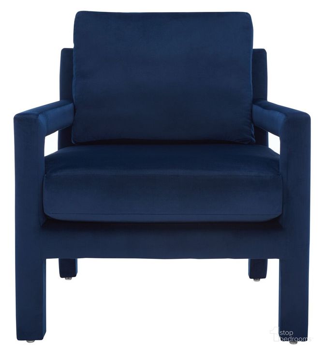 The appearance of Kye Accent Chair in Navy designed by Safavieh in the modern / contemporary interior design. This navy piece of furniture  was selected by 1StopBedrooms from Kye Collection to add a touch of cosiness and style into your home. Sku: ACH1301A. Material: Wood. Product Type: Accent Chair. Image1