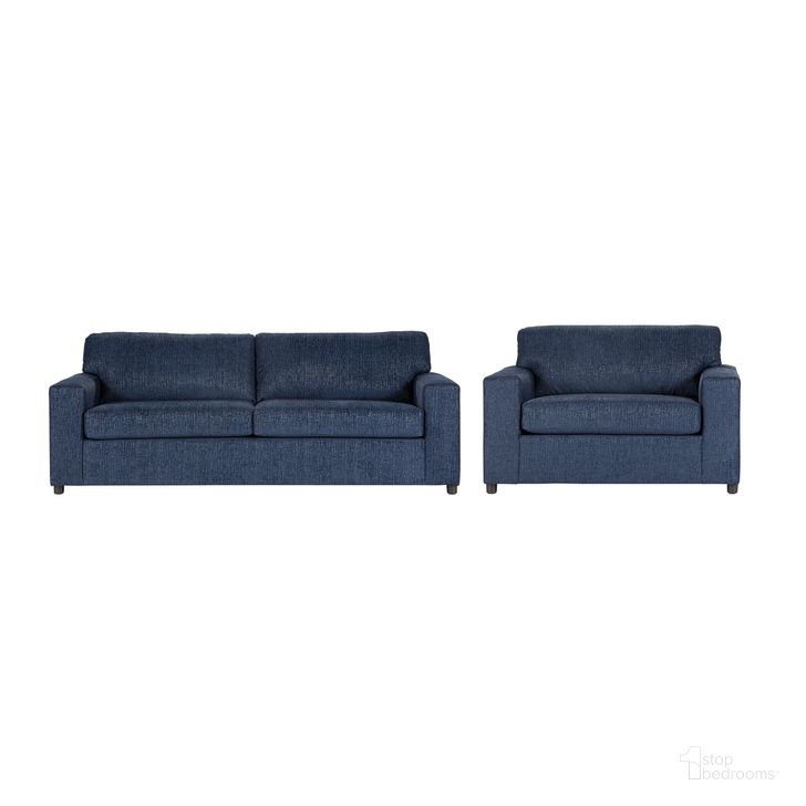 The appearance of Kylo 2 Piece Sofa and Cuddle Chair Set In Blue designed by New Classic in the transitional interior design. This blue piece of furniture  was selected by 1StopBedrooms from Kylo Collection to add a touch of cosiness and style into your home. Sku: U1261-10-BLUE;U1261-30-BLU. Material: Fabric. Product Type: Living Room Chair. Image1
