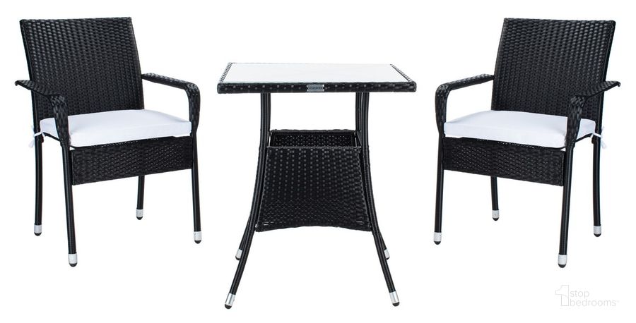 The appearance of Laban Bistro Set in Black and White designed by Safavieh in the modern / contemporary interior design. This black and white piece of furniture  was selected by 1StopBedrooms from Laban Collection to add a touch of cosiness and style into your home. Sku: PAT7718A. Material: Steel. Product Type: Outdoor Set. Image1