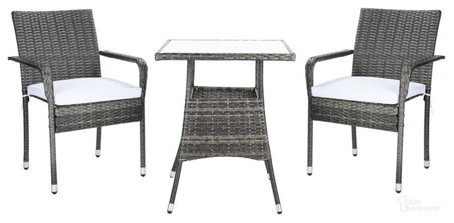 The appearance of Laban Bistro Set in Grey designed by Safavieh in the modern / contemporary interior design. This grey piece of furniture  was selected by 1StopBedrooms from Laban Collection to add a touch of cosiness and style into your home. Sku: PAT7718C. Material: Steel. Product Type: Outdoor Set. Image1