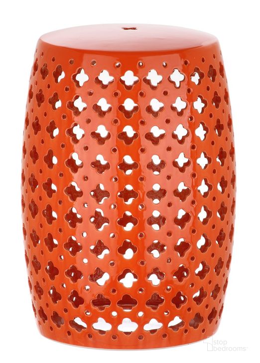 The appearance of Lacey Orange Garden Stool designed by Safavieh in the transitional interior design. This orange piece of furniture  was selected by 1StopBedrooms from Lacey Collection to add a touch of cosiness and style into your home. Sku: ACS4531D. Product Type: Stool. Image1