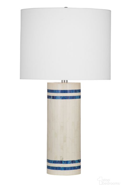 The appearance of Lacey Table Lamp In Blue and White designed by Bassett Mirror Company in the coastal interior design. This blue/white piece of furniture  was selected by 1StopBedrooms from  to add a touch of cosiness and style into your home. Sku: L4363T. Material: Bone. Product Type: Table Lamp. Image1