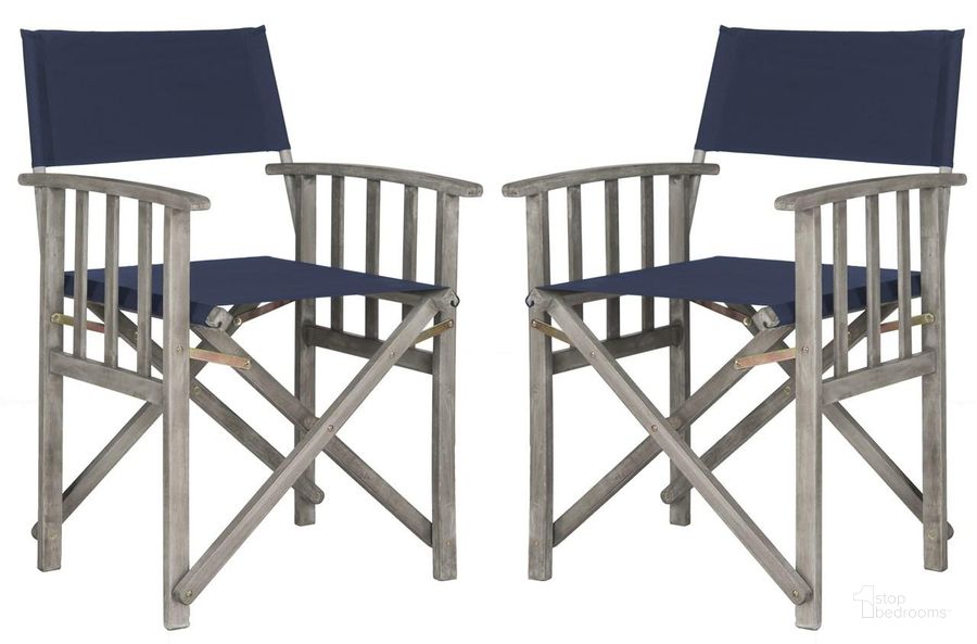 The appearance of Laguna Grey Wash and Navy Director Chair Set of 2 designed by Safavieh in the glam interior design. This navy and grey piece of furniture  was selected by 1StopBedrooms from Laguna Collection to add a touch of cosiness and style into your home. Sku: PAT7004D-SET2. Material: Steel. Product Type: Side Chair. Image1
