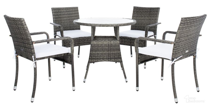 The appearance of Laina Bistro Set in Grey designed by Safavieh in the modern / contemporary interior design. This grey piece of furniture  was selected by 1StopBedrooms from Laina Collection to add a touch of cosiness and style into your home. Sku: PAT7703C-2BX. Material: Steel. Product Type: Outdoor Set. Image1