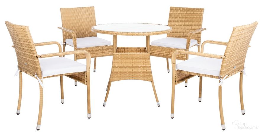 The appearance of Laina Bistro Set in White designed by Safavieh in the modern / contemporary interior design. This white piece of furniture  was selected by 1StopBedrooms from Laina Collection to add a touch of cosiness and style into your home. Sku: PAT7703D-2BX. Material: Steel. Product Type: Outdoor Set. Image1