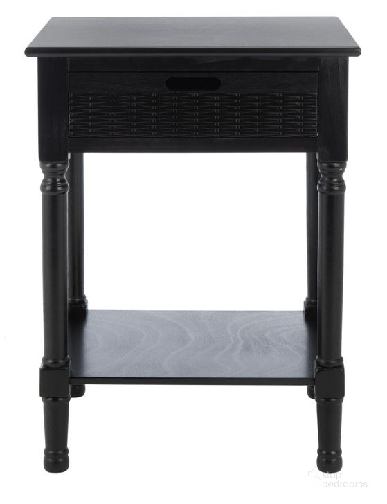 The appearance of Landers 1 Drawer Accent Table in Black designed by Safavieh in the modern / contemporary interior design. This black piece of furniture  was selected by 1StopBedrooms from Landers Collection to add a touch of cosiness and style into your home. Sku: ACC5708B. Material: Wood. Product Type: Accent Table. Image1