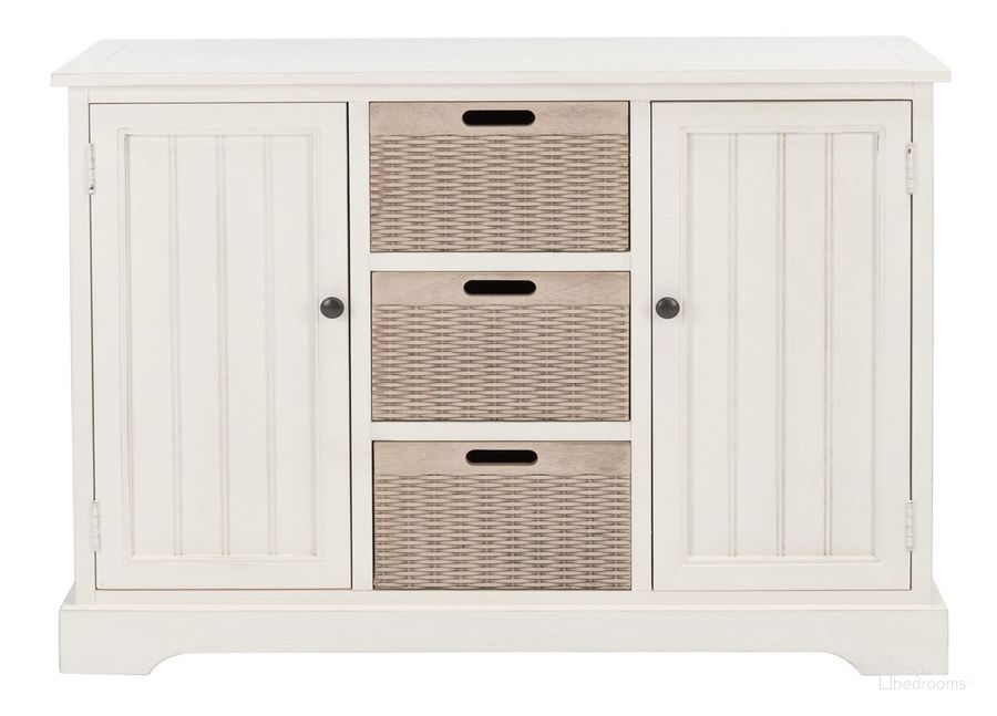 The appearance of Landers 2 Door Console and 3 Removable Baskets in Distressed White designed by Safavieh in the modern / contemporary interior design. This distressed white piece of furniture  was selected by 1StopBedrooms from Landers Collection to add a touch of cosiness and style into your home. Sku: CNS5736A. Material: Wood. Product Type: Console. Image1