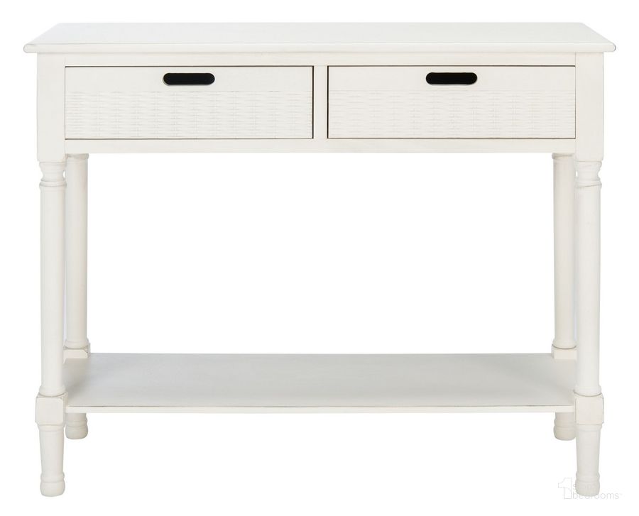 The appearance of Landers 2 Drawer Console in Distressed White designed by Safavieh in the modern / contemporary interior design. This distressed white piece of furniture  was selected by 1StopBedrooms from Landers Collection to add a touch of cosiness and style into your home. Sku: CNS5710A. Material: Wood. Product Type: Console. Image1