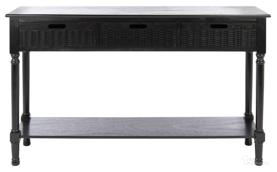 The appearance of Landers 3 Drawer Console in Black designed by Safavieh in the modern / contemporary interior design. This black piece of furniture  was selected by 1StopBedrooms from Landers Collection to add a touch of cosiness and style into your home. Sku: CNS5711B. Material: Wood. Product Type: Console. Image1