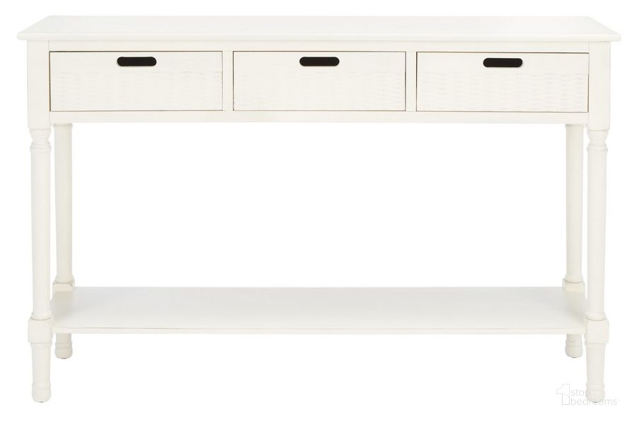 The appearance of Landers 3 Drawer Console in Distressed White designed by Safavieh in the modern / contemporary interior design. This distressed white piece of furniture  was selected by 1StopBedrooms from Landers Collection to add a touch of cosiness and style into your home. Sku: CNS5711A. Material: Wood. Product Type: Console. Image1