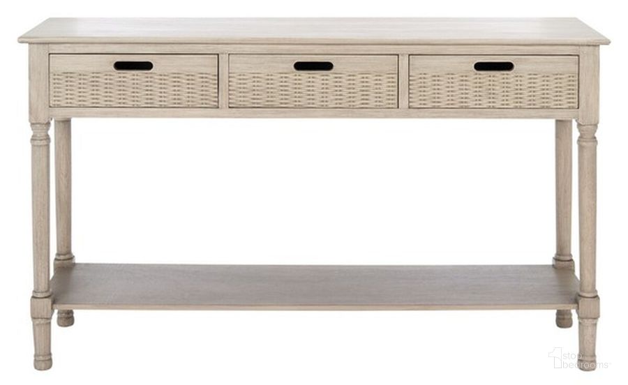 The appearance of Landers 3 Drawer Console in Greige designed by Safavieh in the modern / contemporary interior design. This greige piece of furniture  was selected by 1StopBedrooms from Landers Collection to add a touch of cosiness and style into your home. Sku: CNS5711D. Material: Wood. Product Type: Console. Image1