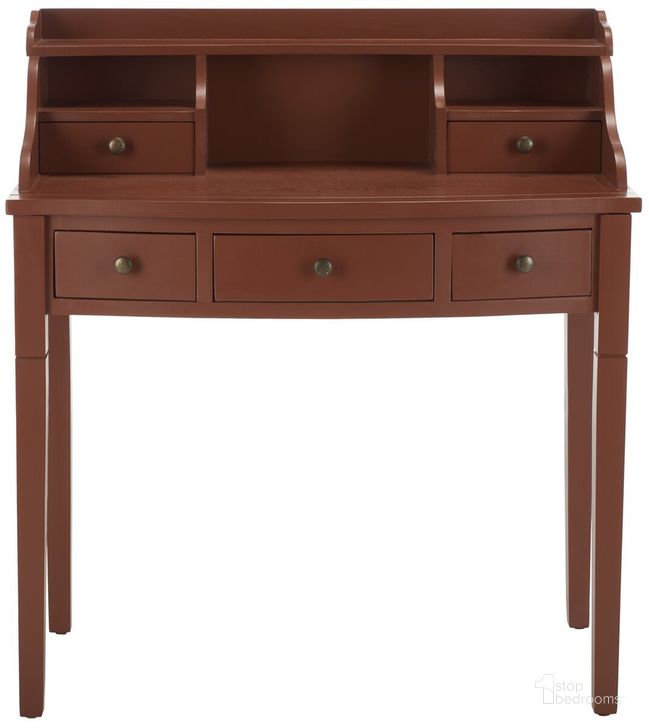 The appearance of Landon Henna Brown 5-Drawer Writing Desk designed by Safavieh in the transitional interior design. This brown piece of furniture  was selected by 1StopBedrooms from Landon Collection to add a touch of cosiness and style into your home. Sku: AMH6516G. Material: Wood. Product Type: Desk. Image1