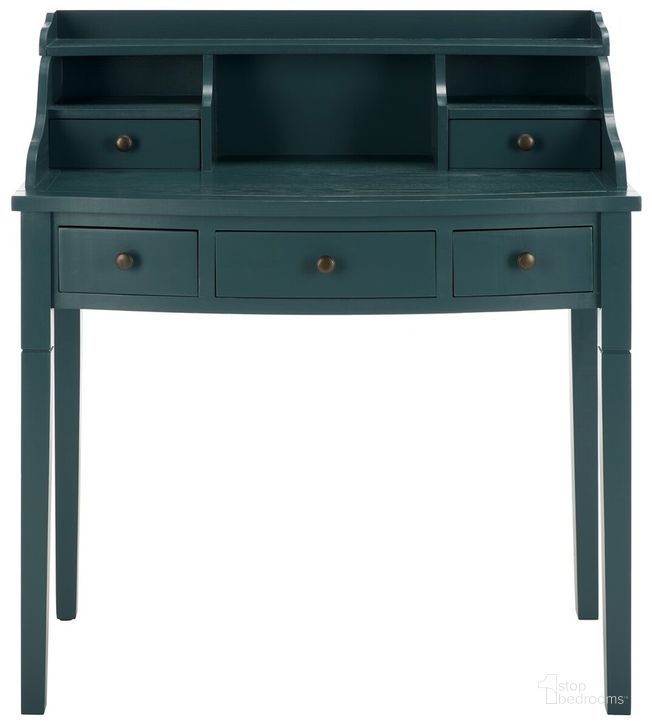 The appearance of Landon Slate Teal 5-Drawer Writing Desk designed by Safavieh in the modern / contemporary interior design. This slate piece of furniture  was selected by 1StopBedrooms from Landon Collection to add a touch of cosiness and style into your home. Sku: AMH6516E. Material: Wood. Product Type: Desk. Image1