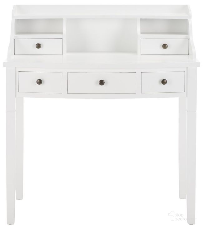The appearance of Landon White 5-Drawer Writing Desk designed by Safavieh in the modern / contemporary interior design. This white piece of furniture  was selected by 1StopBedrooms from Landon Collection to add a touch of cosiness and style into your home. Sku: AMH6516D. Material: Wood. Product Type: Desk. Image1