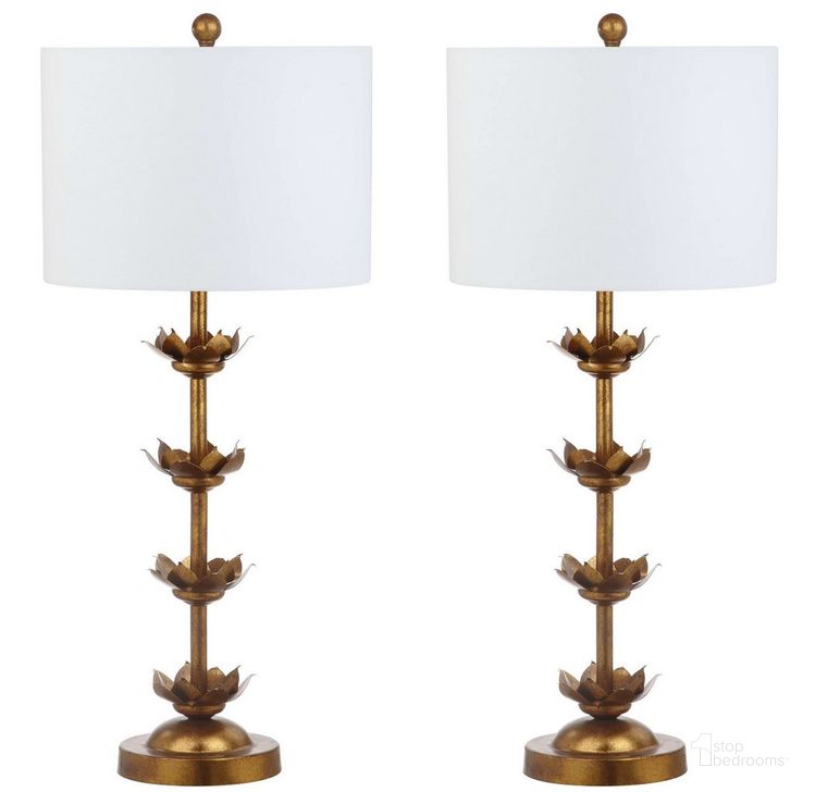 The appearance of Lani Antique Gold Leaf 32 Inch H Table Lamp Set of 2 designed by Safavieh in the traditional interior design. This antique gold piece of furniture  was selected by 1StopBedrooms from Safavieh TBL Collection to add a touch of cosiness and style into your home. Sku: TBL4016A-SET2. Product Type: Table Lamp. Image1