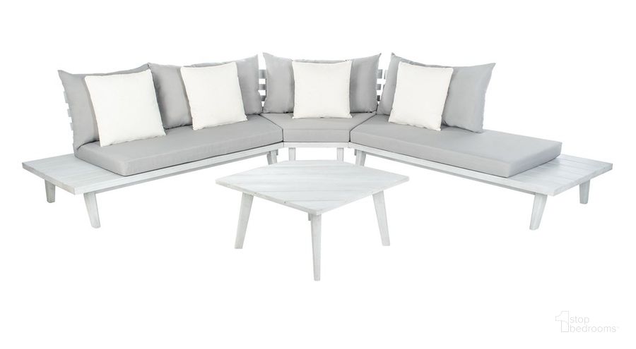 The appearance of Lansen 4 Pc Corner Living Set PAT7055C-3BX designed by Safavieh in the modern / contemporary interior design. This ash gray piece of furniture  was selected by 1StopBedrooms from Lansen Collection to add a touch of cosiness and style into your home. Sku: PAT7055C-3BX. Material: Steel. Product Type: Outdoor Conversation Set. Image1