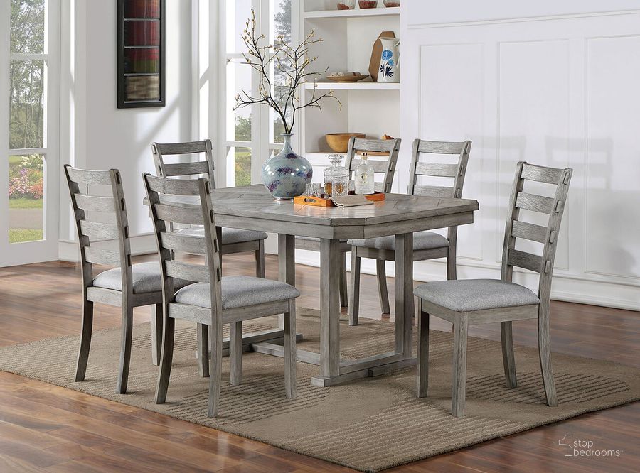 The appearance of Laquila Dining Room Set In Gray designed by Furniture of America in the rustic / southwestern interior design. This gray piece of furniture  was selected by 1StopBedrooms from Laquila Collection to add a touch of cosiness and style into your home. Sku: CM3542GY-T;CM3542GY-SC-2PK;CM3542GY-SC-2PK. Material: Wood. Product Type: Dining Room Set. Image1