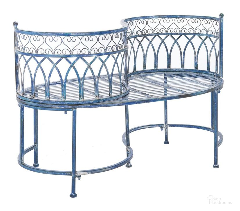 The appearance of Lara Kissing Bench in Antique Blue designed by Safavieh in the rustic / southwestern interior design. This antique blue piece of furniture  was selected by 1StopBedrooms from Lara Collection to add a touch of cosiness and style into your home. Sku: PAT5005C. Material: Metal. Product Type: Outdoor Bench. Image1