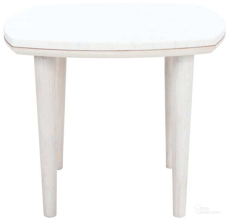 The appearance of Lara Marble Side Table in White Wash and White designed by Safavieh in the country / farmhouse interior design. This white wash and white piece of furniture  was selected by 1StopBedrooms from Lara Collection to add a touch of cosiness and style into your home. Sku: ACC9000B. Material: Wood. Product Type: Side Table. Image1