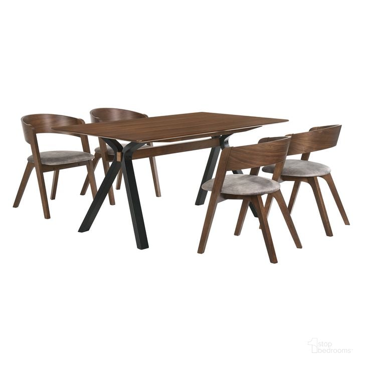 The appearance of Laredo and Jackie 5-Piece Walnut Rectangular Dining Set designed by Armen Living in the transitional interior design. This gray/brown piece of furniture  was selected by 1StopBedrooms from Laredo Collection to add a touch of cosiness and style into your home. Sku: LCLRDIWA;LCJASIBRWA;LCJASIBRWA. Product Type: Dining Room Set. Material: MDF. Image1