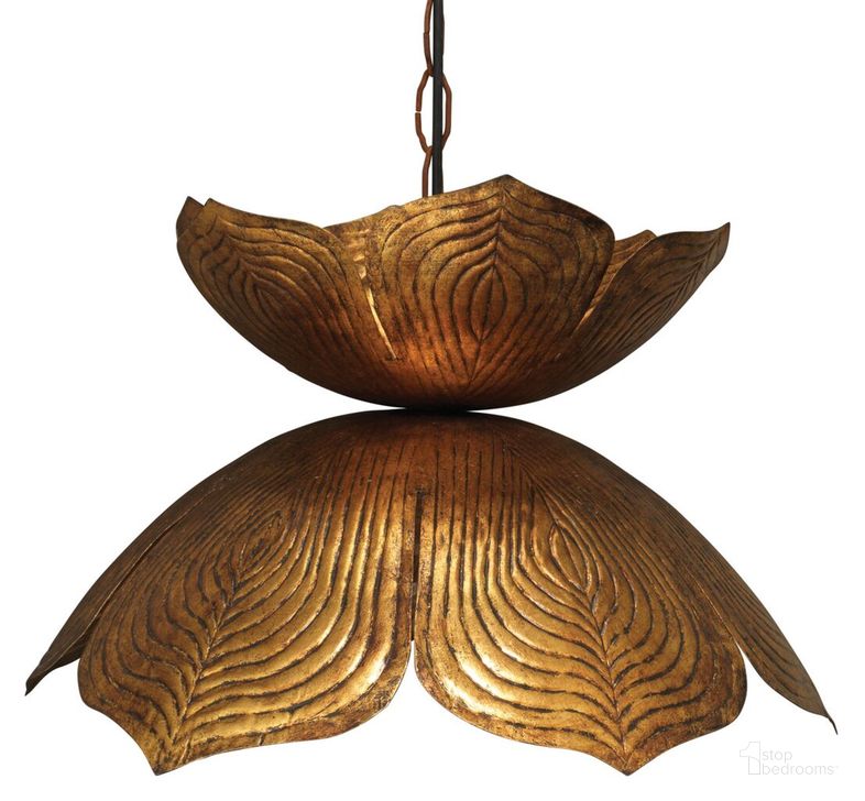 The appearance of Large Flowering Lotus Pendant designed by Jamie Young Company in the glam interior design. This antique gold piece of furniture  was selected by 1StopBedrooms from Flowering Collection to add a touch of cosiness and style into your home. Sku: 5FLOW-LGGO. Material: Metal. Product Type: Pendant Lighting. Image1